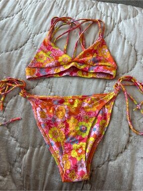 Kulani Kini Sunny Sangria Floral Bikini Small